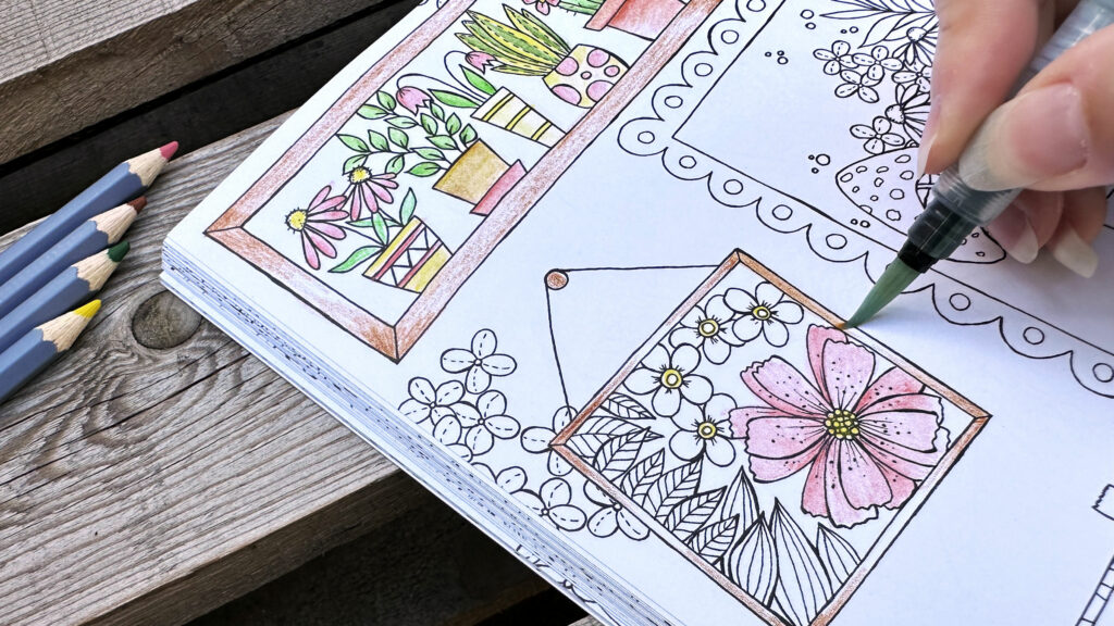 Mit wenig Wasser lassen sich die Pigmente der Aquarellstifte auf dem Papier anlösen.